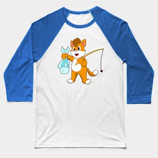 Cat Fisher Fish Fishing Baseball T-Shirt